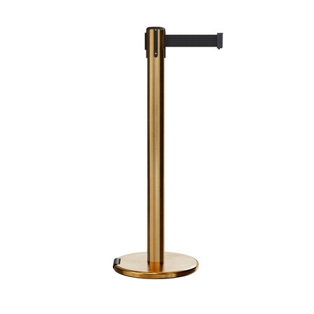 MONTOUR LINE Retractable Belt Stanchion Roller Base, 3ft Sat.Brass Post 16ft. Black ME650-SB-BK-160